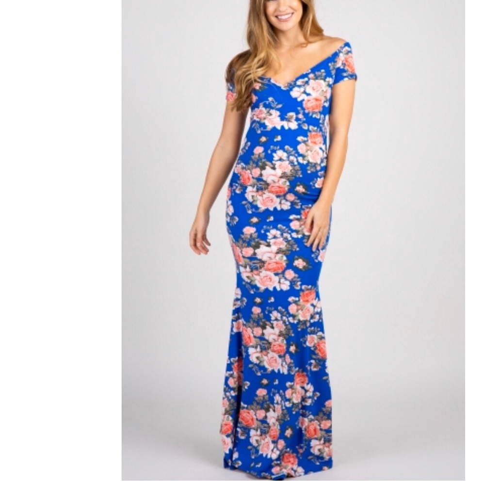 Royal Blue Floral Maternity Photoshoot Gown